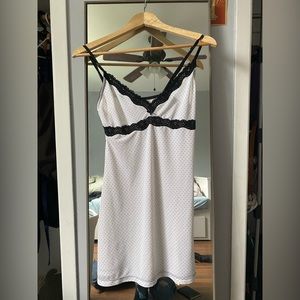 slip dress with lace lining, side slits, bows